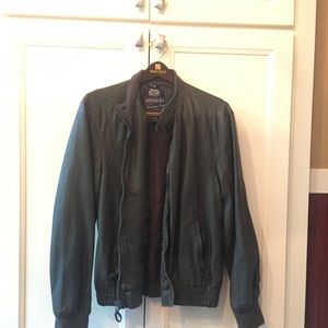 Grey Leather Bomber Jacket